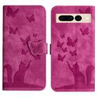 For Google Pixel 7 Pro Butterfly Cat Embossing Flip Leather Phone Case(Pink) - 1