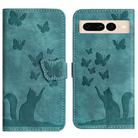For Google Pixel 7 Pro Butterfly Cat Embossing Flip Leather Phone Case(Wathet) - 1