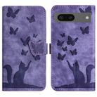 For Google Pixel 7 Butterfly Cat Embossing Flip Leather Phone Case(Purple) - 1