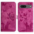 For Google Pixel 7 Butterfly Cat Embossing Flip Leather Phone Case(Pink) - 1