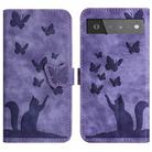 For Google Pixel 6 Pro Butterfly Cat Embossing Flip Leather Phone Case(Purple) - 1