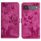 For Google Pixel 6 Pro Butterfly Cat Embossing Flip Leather Phone Case(Pink) - 1