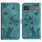 For Google Pixel 6 Pro Butterfly Cat Embossing Flip Leather Phone Case(Wathet) - 1