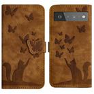 For Google Pixel 6 Pro Butterfly Cat Embossing Flip Leather Phone Case(Brown) - 1