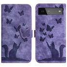 For Google Pixel 6 Butterfly Cat Embossing Flip Leather Phone Case(Purple) - 1