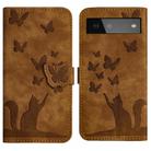 For Google Pixel 6 Butterfly Cat Embossing Flip Leather Phone Case(Brown) - 1