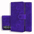 For Samsung Galaxy Z Fold4 Mandala Embossed Dual-Fold Calf Leather Phone Case(Purple) - 1