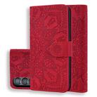 For Samsung Galaxy Z Fold4 Mandala Embossed Dual-Fold Calf Leather Phone Case(Red) - 1