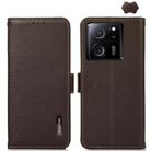 For Xiaomi Redmi K60 Ultra / 13T KHAZNEH Side-Magnetic Litchi Genuine Leather RFID Phone Case(Brown) - 1