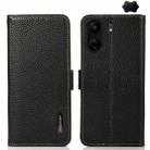 For Xiaomi Redmi 13C KHAZNEH Side-Magnetic Litchi Genuine Leather RFID Phone Case(Black) - 1