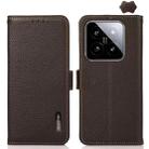 For Xiaomi 14 KHAZNEH Side-Magnetic Litchi Genuine Leather RFID Phone Case(Brown) - 1