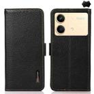 For Xiaomi Redmi Note 13R Pro KHAZNEH Side-Magnetic Litchi Genuine Leather RFID Phone Case(Black) - 1