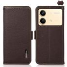 For Xiaomi Redmi Note 13R Pro KHAZNEH Side-Magnetic Litchi Genuine Leather RFID Phone Case(Brown) - 1
