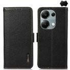 For Xiaomi Redmi Note 13 4G KHAZNEH Side-Magnetic Litchi Genuine Leather RFID Phone Case(Black) - 1