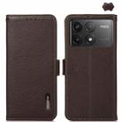 For Xiaomi POCO F6 Pro KHAZNEH Side-Magnetic Litchi Genuine Leather RFID Phone Case(Brown) - 1
