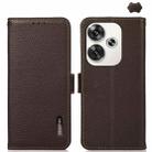 For Xiaomi POCO F6 KHAZNEH Side-Magnetic Litchi Genuine Leather RFID Phone Case(Brown) - 1