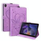 For Samsung Galaxy Tab A9 Love Butterfly Embossed Leather Tablet Case(Purple) - 1