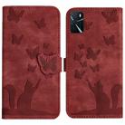 For OPPO A16/A16S/A54S/A53S/A55 Butterfly Cat Embossing Flip Leather Phone Case(Red) - 1