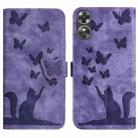 For OPPO A17 4G Butterfly Cat Embossing Flip Leather Phone Case(Purple) - 1