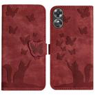 For OPPO A17 4G Butterfly Cat Embossing Flip Leather Phone Case(Red) - 1