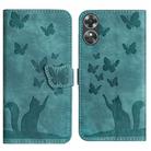 For OPPO A17 4G Butterfly Cat Embossing Flip Leather Phone Case(Wathet) - 1