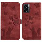 For OPPO A57 5G / A77 5G Butterfly Cat Embossing Flip Leather Phone Case(Red) - 1