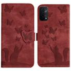 For OPPO A74 5G / A54 5G / A93 5G Butterfly Cat Embossing Flip Leather Phone Case(Red) - 1
