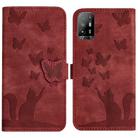 For OPPO A94 5G Butterfly Cat Embossing Flip Leather Phone Case(Red) - 1