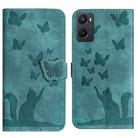 For OPPO A76 4G / A96 4G / Realme 9i Butterfly Cat Embossing Flip Leather Phone Case(Wathet) - 1