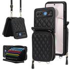 For Motorola Razr 40 Rhombic Texture Card Bag Phone Case with Dual Lanyard(Black) - 1