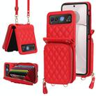 For Motorola Razr 40 Rhombic Texture Card Bag Phone Case with Dual Lanyard(Red) - 1