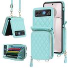 For Motorola Razr 40 Rhombic Texture Card Bag Phone Case with Dual Lanyard(Green) - 1