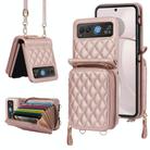 For Motorola Razr 40 Rhombic Texture Card Bag Phone Case with Dual Lanyard(Rose Gold) - 1