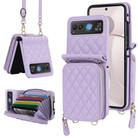 For Motorola Razr 40 Rhombic Texture Card Bag Phone Case with Dual Lanyard(Purple) - 1