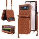 For Motorola Razr 40 Rhombic Texture Card Bag Phone Case with Dual Lanyard(Brown) - 1