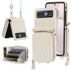 For Motorola Razr 40 Rhombic Texture Card Bag Phone Case with Dual Lanyard(White) - 1