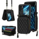 For OPPO Find N2 Flip Rhombic Texture Card Bag Phone Case with Dual Lanyard(Black) - 1