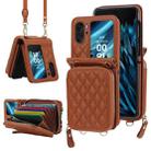 For OPPO Find N2 Flip Rhombic Texture Card Bag Phone Case with Dual Lanyard(Brown) - 1