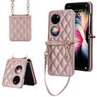 For Huawei P50 Pocket Rhombic Texture Card Bag Phone Case with Dual Lanyard(Rose Gold) - 1