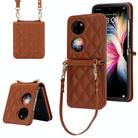 For Huawei P50 Pocket Rhombic Texture Card Bag Phone Case with Dual Lanyard(Brown) - 1