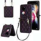 For Huawei P50 Pocket Rhombic Texture Card Bag Phone Case with Dual Lanyard(Dark Purple) - 1