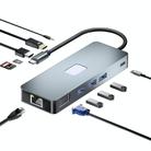 BYL-2309 Type-C to HDMI 4K 60Hz + DP HD + VGA + RJ47 + USB3.2 + Audio 3.5mm + PD100W + SD + TF Docking Station HUB - 1