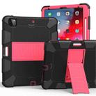 For iPad Pro 12.9 (2018) / (2020) Shockproof Two-Color Silicone Protective Tablet Case with Holder(Black+Rose Pink) - 1