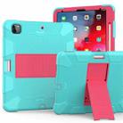 For iPad Pro 12.9 (2018) / (2020) Shockproof Two-Color Silicone Protective Tablet Case with Holder(Mint Green+Rose Red) - 1