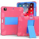 For iPad Pro 12.9 (2018) / (2020) Shockproof Two-Color Silicone Protective Tablet Case with Holder(Rose Red+Blue) - 1