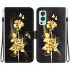 For OnePlus Nord 2 5G Crystal Texture Colored Drawing Leather Phone Case(Gold Butterfly Rose) - 1