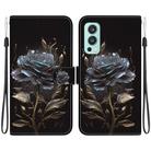 For OnePlus Nord 2 5G Crystal Texture Colored Drawing Leather Phone Case(Black Rose) - 1