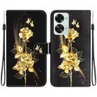 For OnePlus Nord 2T Crystal Texture Colored Drawing Leather Phone Case(Gold Butterfly Rose) - 1