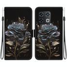 For OnePlus 10 Pro 5G Crystal Texture Colored Drawing Leather Phone Case(Black Rose) - 1