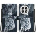 For OnePlus 13 Crystal Texture Colored Drawing Leather Phone Case(Cat Tiger Reflection) - 1